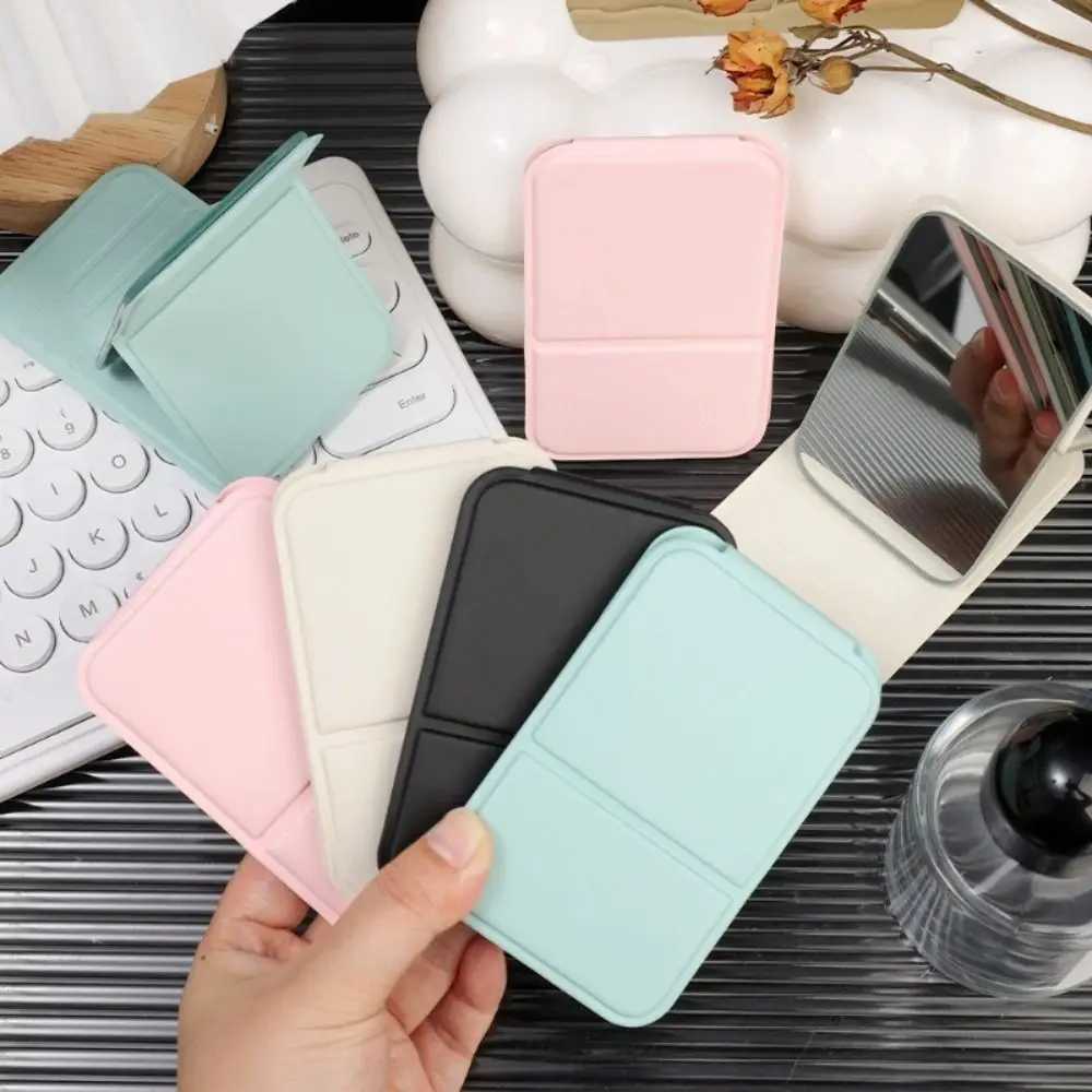 New Foldable Makeup Mirror High Definition PU Leather Pocket Mirrors Desktop Stand Light Weight Mini Mirror H260327