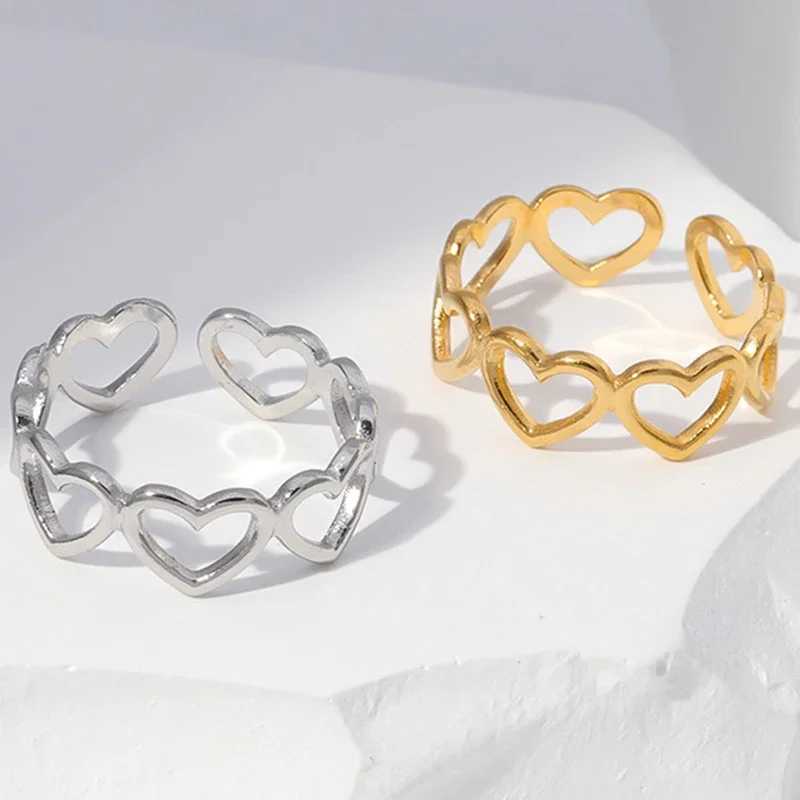 Stainless Steel Rings for Women Geometric Love Heart Chain Hollow Finger Rings Minimalist Trendy Aesthetic Party Jewelry Gifts H260327