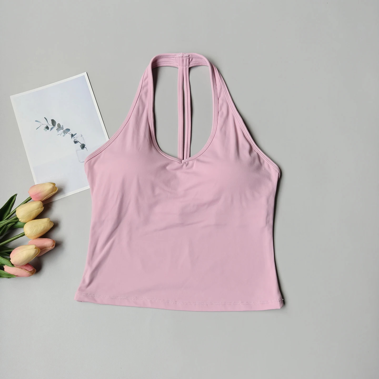 Sports Bra Womens V-neck Halter Neck Beautiful Back Push-up Yoga Vest Gym Top Outer Wear Running Shock-proof Fitness Bra Top 260326