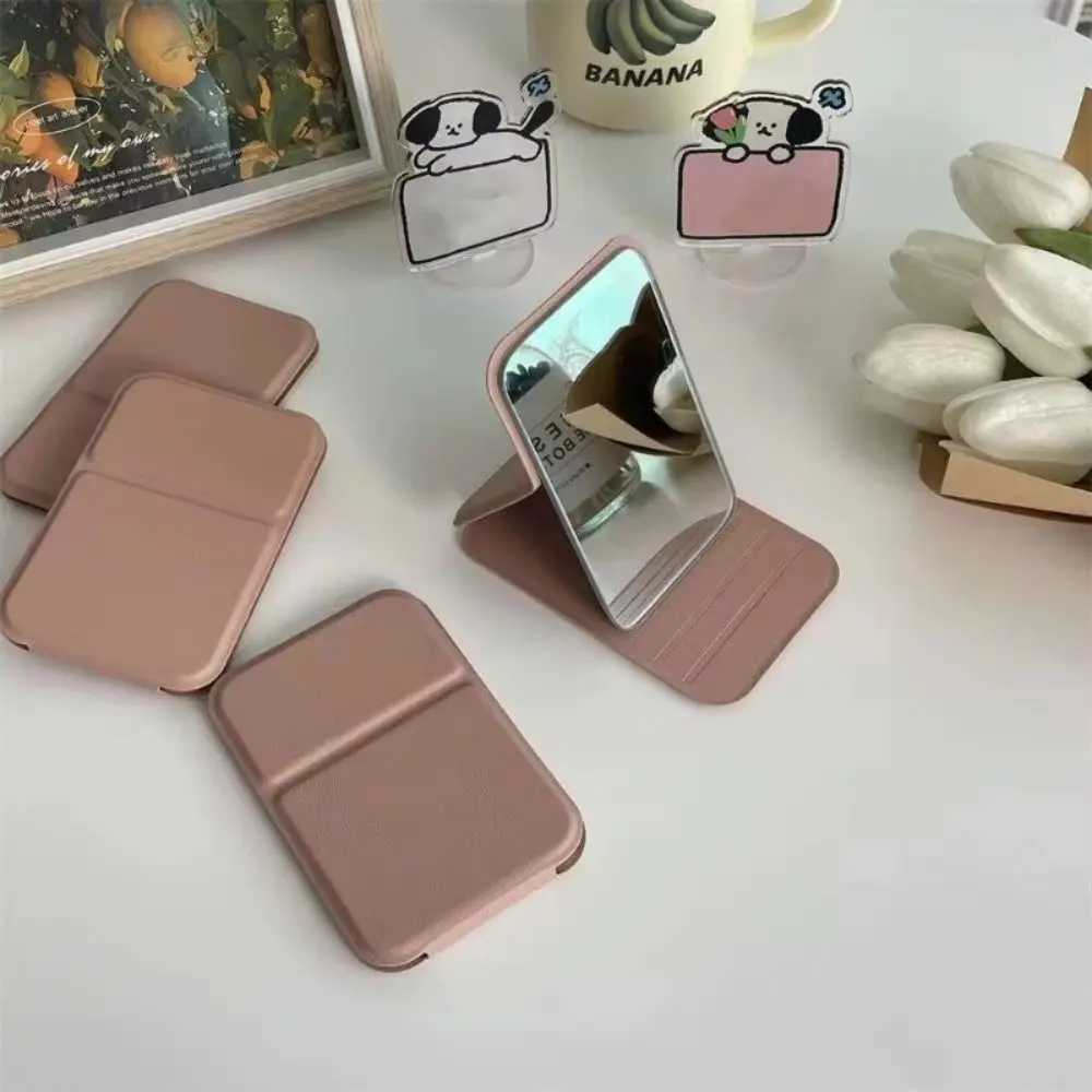New Foldable Makeup Mirror High Definition PU Leather Pocket Mirrors Desktop Stand Light Weight Mini Mirror H260327