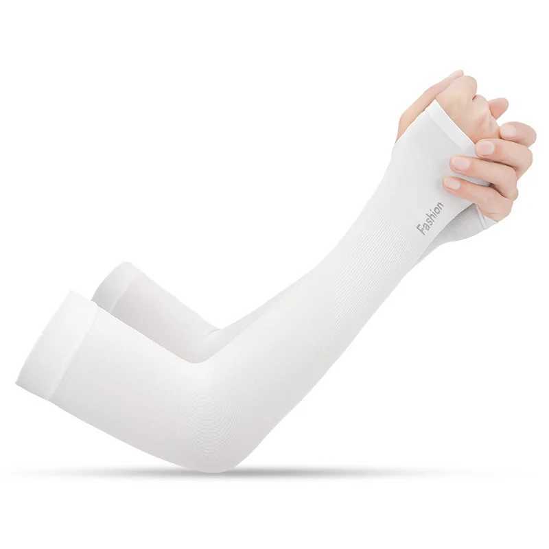 White Ice Silk Sun Protection Arm Sleeves Thumb Hole Unisex Summer Cycling Outdoor Sports Breathable Thin Sunshade Warmers D260326