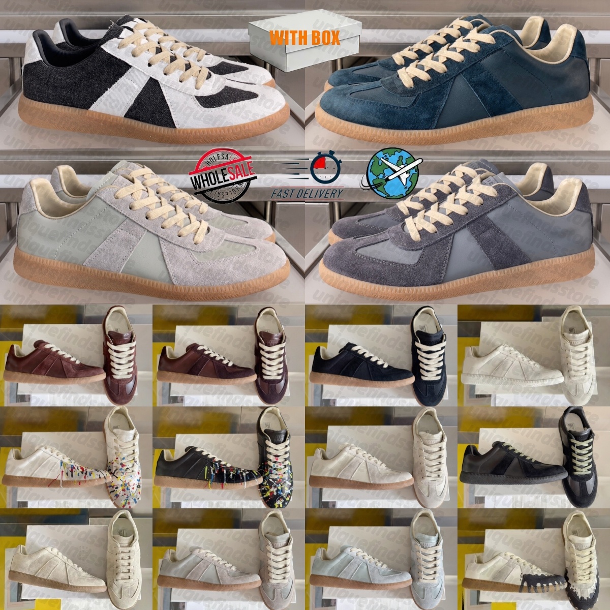 With Box mens shoes German Trainer designer maison gat sneakers maison gats shoes MM6 replicas paint painter splatters Grey White Black Nude Nutmeg size 35-46