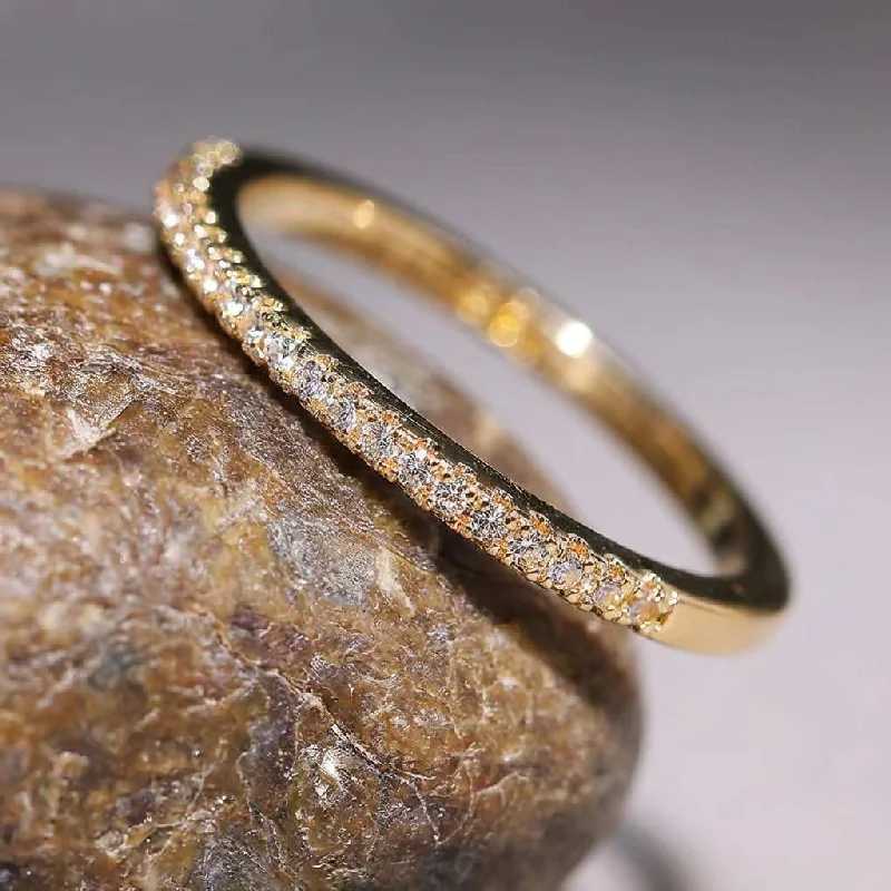 925 Sterling Silver 2mm Fashion Simplicity Half Full Zircon Stackable Plain Ring For Women Daily Personalized Fine Jewelry H260327