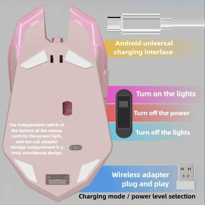 Wireless Mouse Charging Gaming Mouse Mute Backlit Mouse Mechanical Ergonomic Optical Computer Accessories for PC Laptop D260327