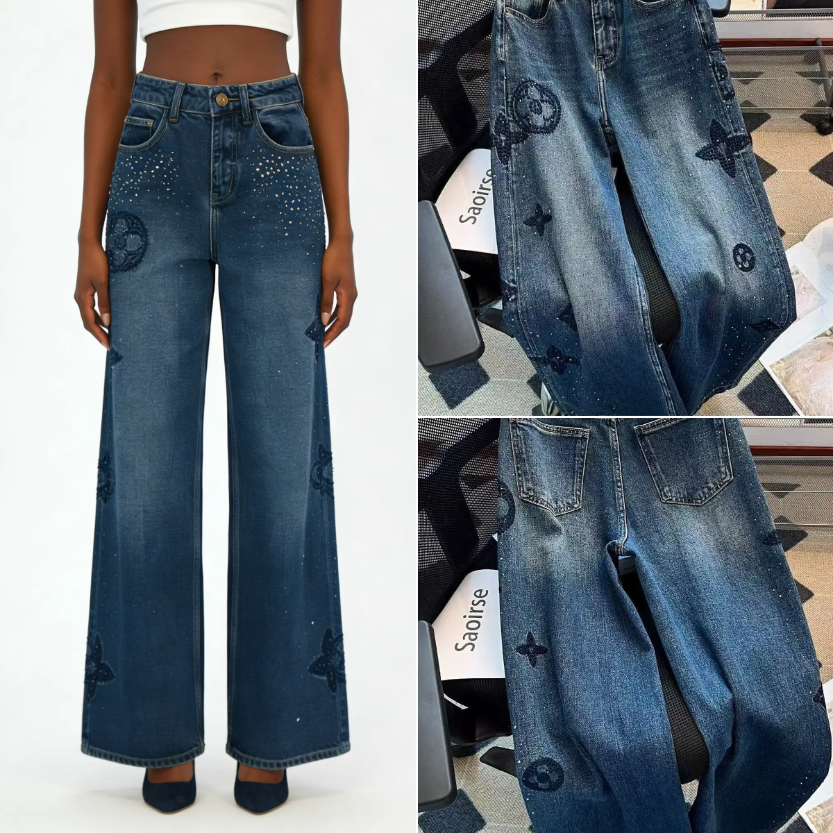 Women's Jeans Streetwear Vintage Fashion High Waisted Wide Leg Jean Female Trouser Letter Hip Hop Baggy Denim Pants Size S-XL