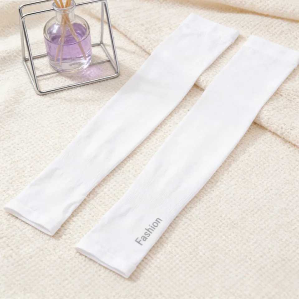 White Ice Silk Sun Protection Arm Sleeves Thumb Hole Unisex Summer Cycling Outdoor Sports Breathable Thin Sunshade Warmers D260326