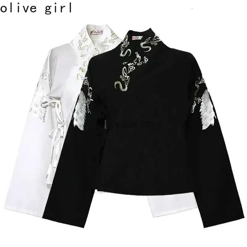 Oversized Traditional Chinese Hanfu Top Plus Size Daily Female Cross Collar Embroidery for Spring and Summer Clothing C260326