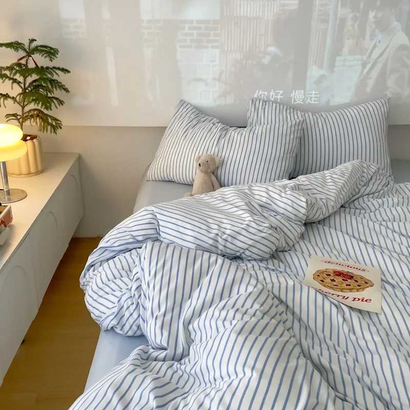 Blue Strip Duvet Cover Twin Full Queen 4Pcs Vertical Striped Microfiber Soft and Lightweight Comforter Cover Sheet Pillowcases H260327
