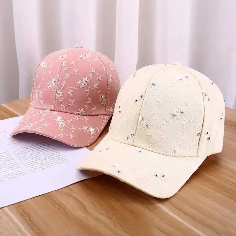 Spring Summer Rhinestone Embroidered Flower Baseball Korean Fashion UV Sun Hat Casual Stylish M260327