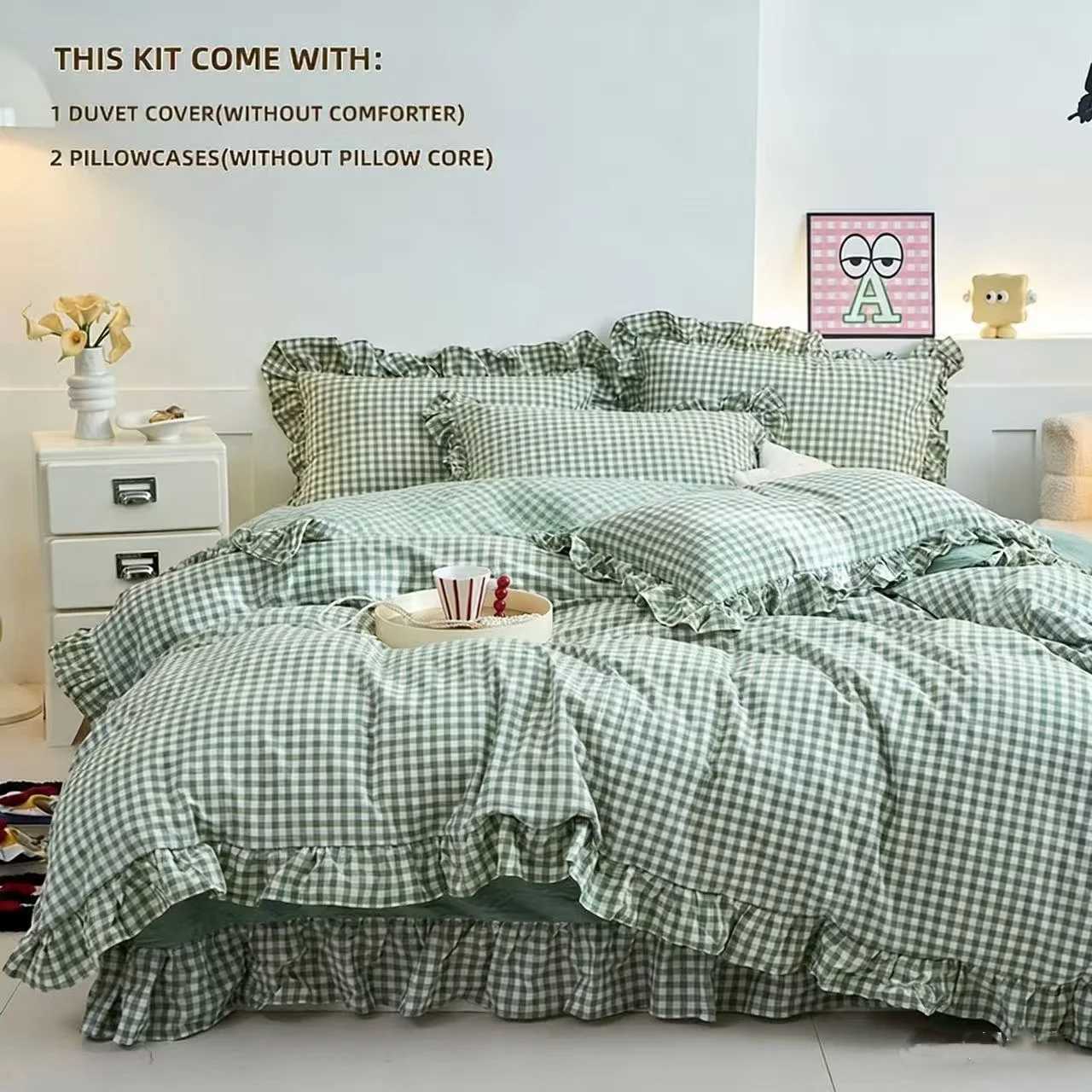 3 Piece camel color plaid duvet cover Set comfortable Bedding Set Bedspread for All Season H260327