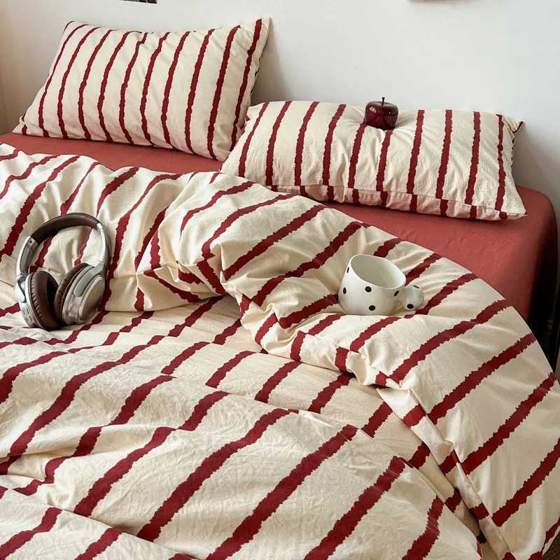 Striped Printed Microfiber Duvet Cover Set Bedding Set Breathable Lightweight Soft Fade-Resistant Hypoallergenic Washable H260327