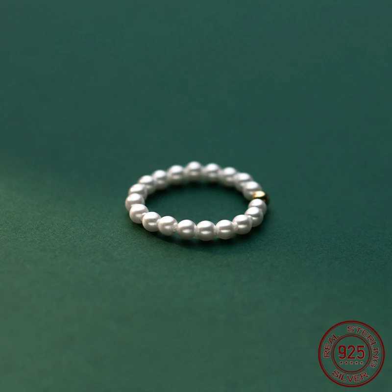 US-Size 49-54mm Pearl Bead Silver Ring Korean 925 Women Finger Rings For Women 925 Silver Jewelry Chain 925 Silver Ring Female H260327