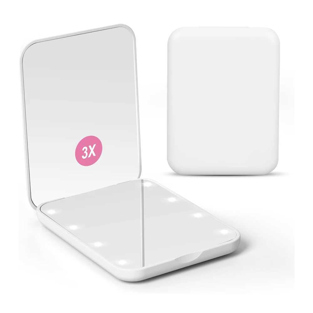 Compact Cosmetic Mirror 1X/3X Magnification LED Pocket Makeup Mirror with Cell Batteries Mini for Purse Pocket Travel and Gift H260327