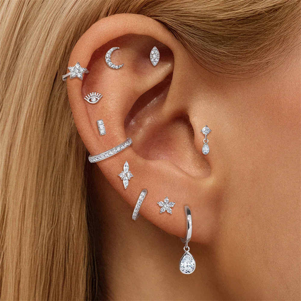 CANNER 1PC Flwer 925 Sterling Silver Piercing Ear Stud For Women Classic Round Circle Stud Earrings Fine Jewelry Gift 260326