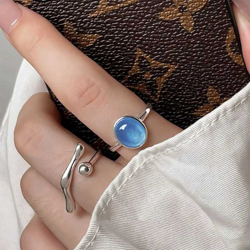PANJBJ 925 Sterling Silve Moonstone Irregular Ring for Women Party Gift Adjustabler Personality Korean Dropshipping H260327