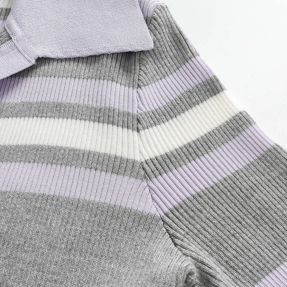 2026 Autumn New Designer Striped Color blocked Long Sleeve CC Bell V-neck D19 Three Button Split Knitted Women's Sweater Top