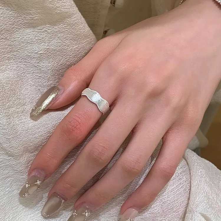 VENTFILLE 925 Sterling Silver Frosting Geometry Ring for Women Texture Irregular Bead Adjustable Jewelry Gift Dropshipping H260327