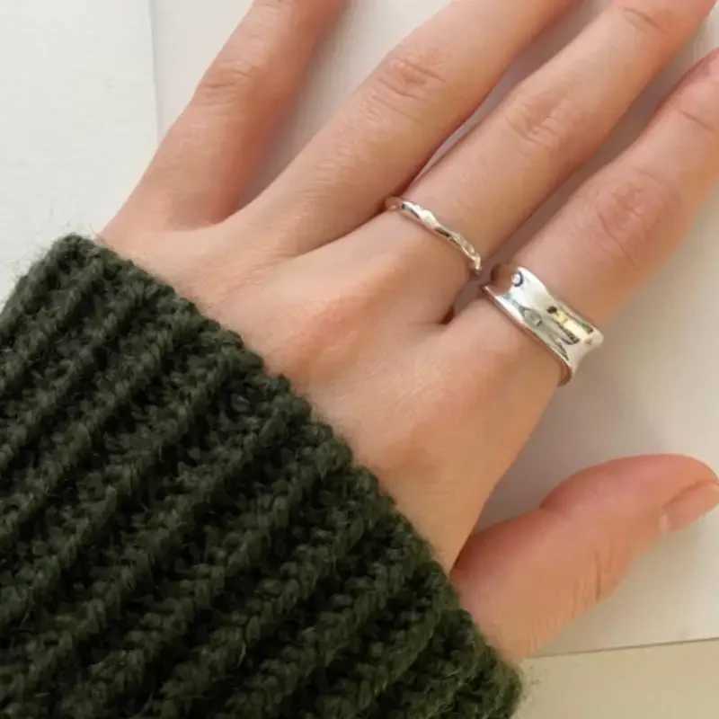 New 925 Sterling Silver Open Rings for Women Fashion Couple Handmade Smooth Wide Irregular Ring Prevent Allergy Jewelry Gifts H260327