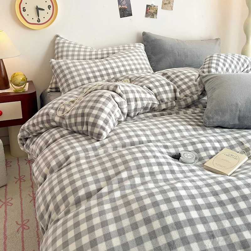 Plaid Duvet Cover for Winter Flannel Fleece Warm Quilt Cover Simple Style Thick Single/Queen/King Size funda nordica 150 cama H260327