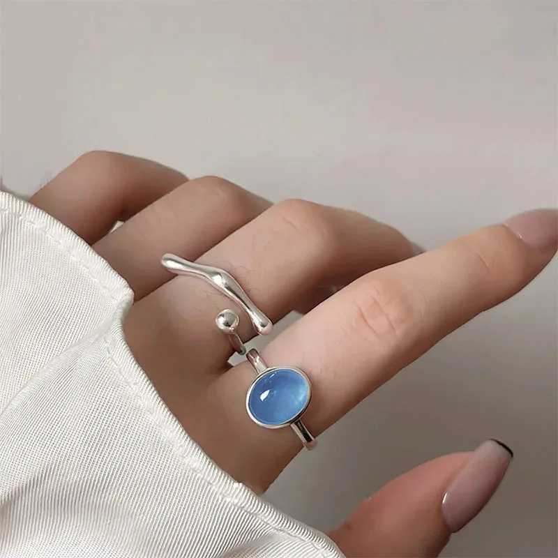 PANJBJ 925 Sterling Silve Moonstone Irregular Ring for Women Party Gift Adjustabler Personality Korean Dropshipping H260327