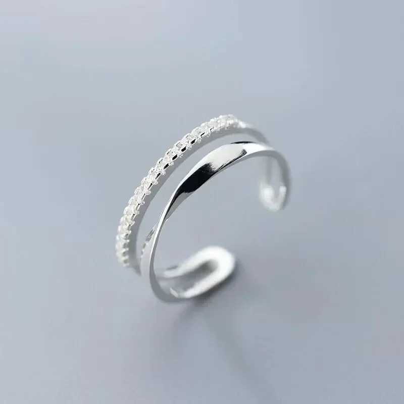 Original 925 Sterling Silver Double LInes Rings For Women Wedding Engagement Silver Womens Vintage Ring Fine Jewelry H260327