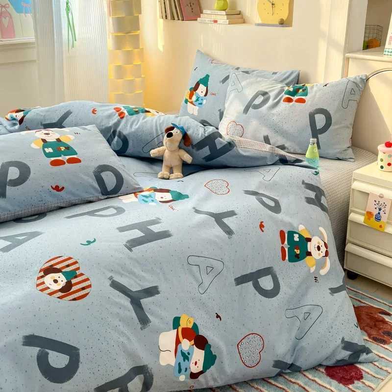 100 Cotton 4-Piece Duvet Cover Set 1 Duvet Cover 2 Pillowcases 1 sheet Minimalist Cartoon Design Ultra-Soft Bedding Set H260327
