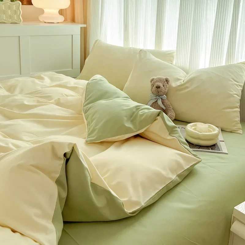 2-side Solid Color Brush Fabric Bed Set 4 Pieces Duvet Cover Pillowcase Bedding Set Bed Sheet Quilt Cover Single Queen King Size H260327