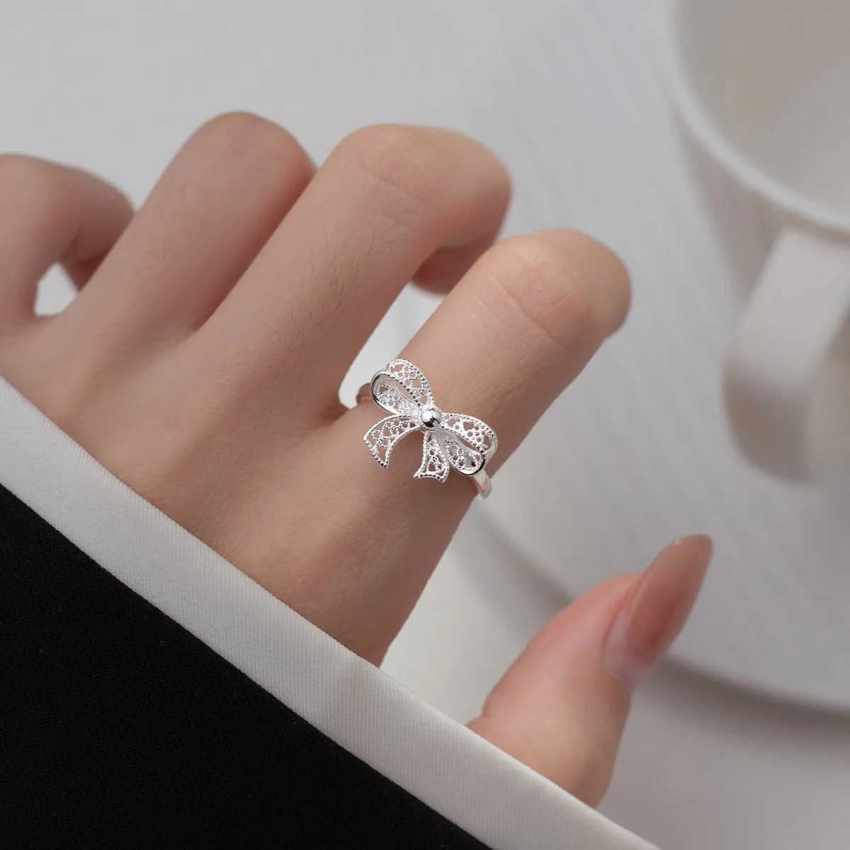 925 Sterling Silver Bow Open Rings For Women Engagement Luxury Fine Jewelry Wholesale Accessories Free Delivery Jewellery H260327