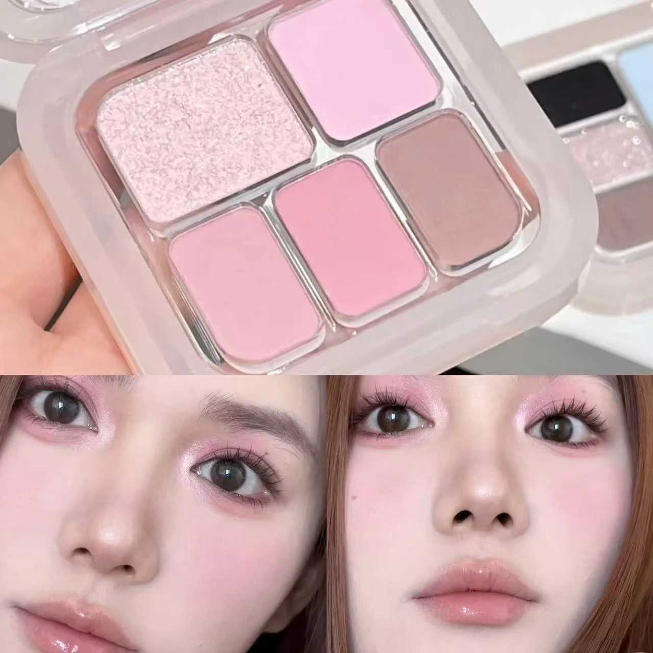Korean five-color eyeshadow blush palette pearlescent matte bright ground color smoky black white cement grey portable H260327