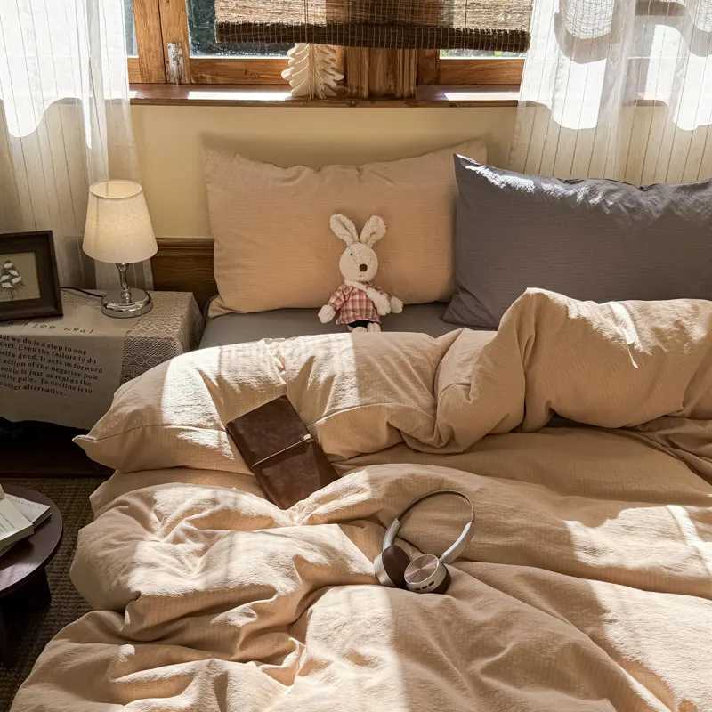 New mix and match solid color double-spell four-piece set washable quilt cover student dormitory three-piece set H260327