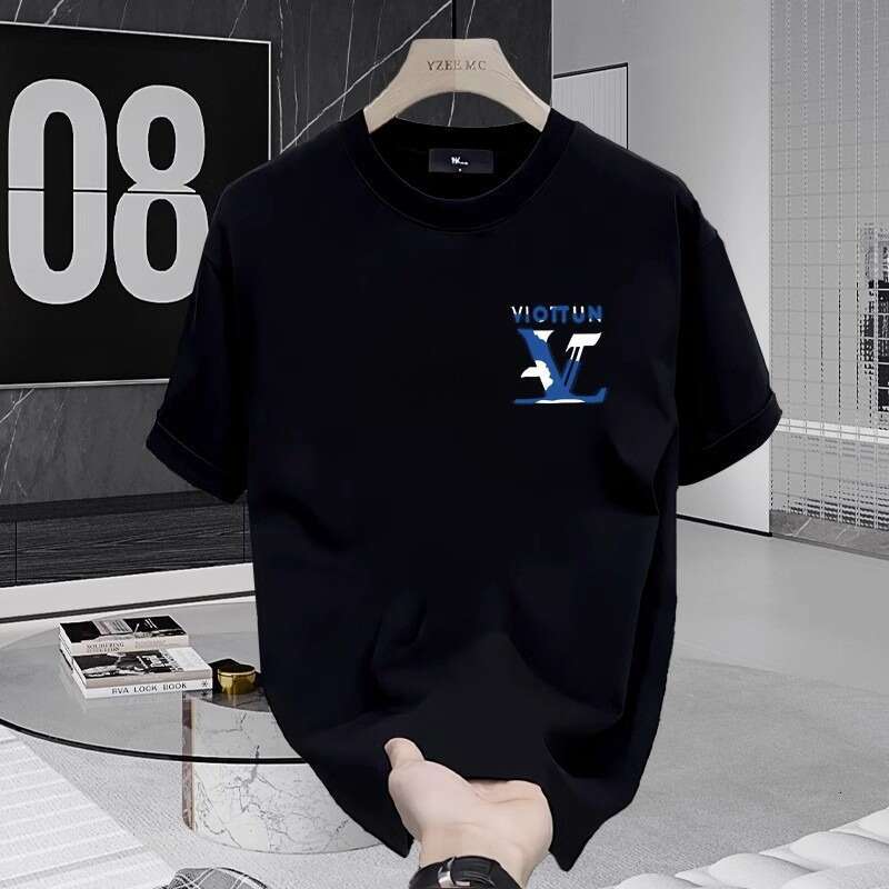 Men's pure cotton short-sleeve T-shirt, summer brand fashion print, loose fit, trendy round-neck versatile top