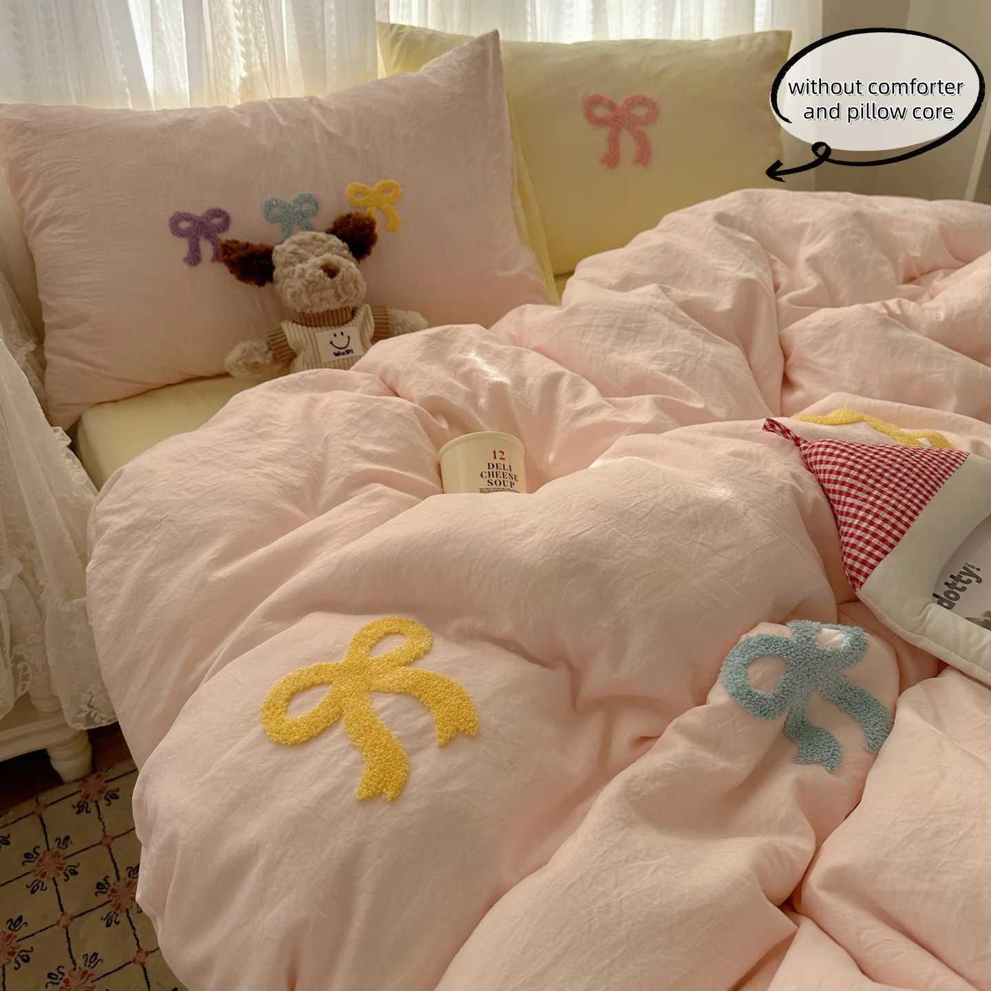 3 Piece Sheet Set Chut bowknot embroidery duvet cover Set comfortable Bedding Set Bedspread for All Season H260327