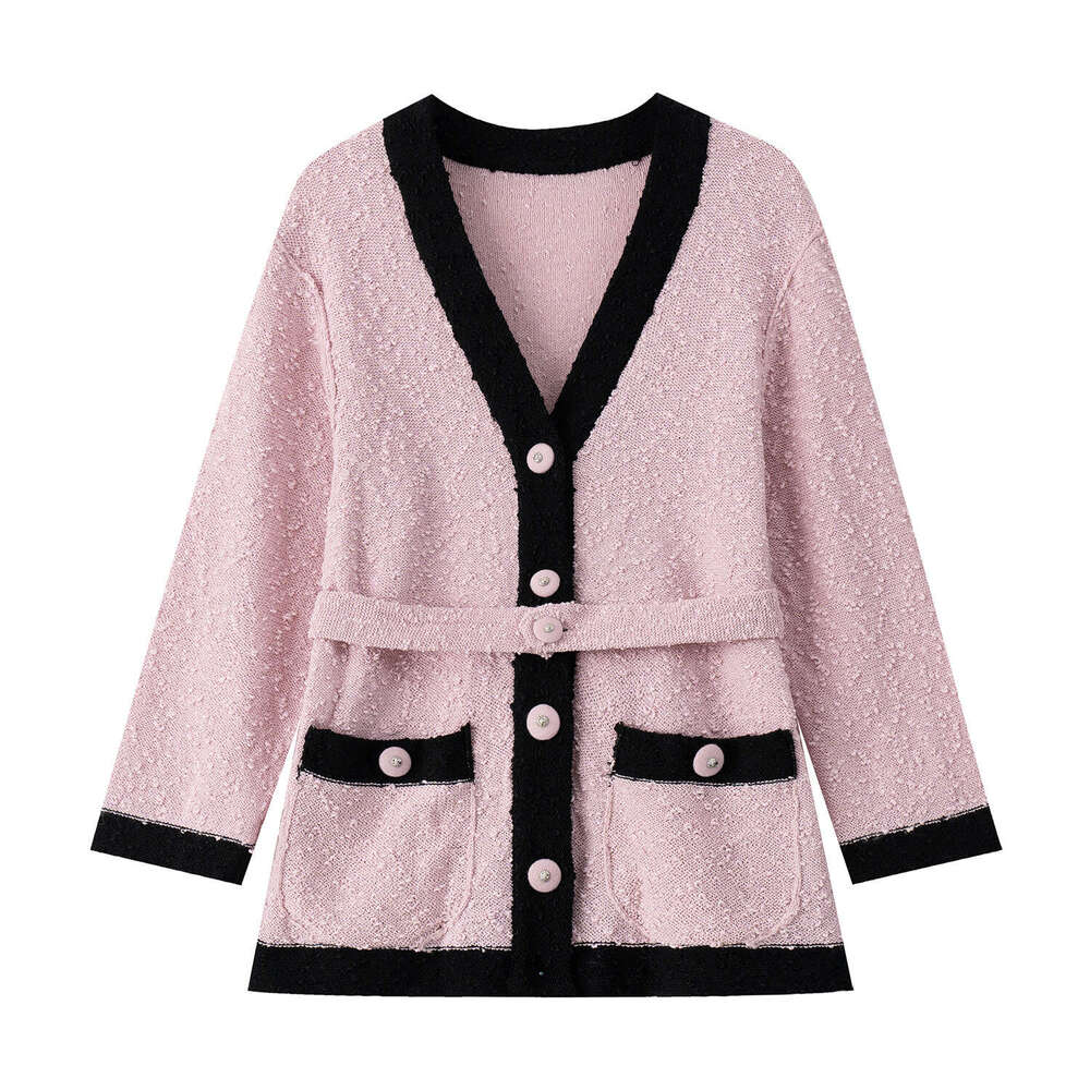 Korean CC style color blocked D19 border small fragrant V-neck knitted cardigan women's autumn new fashion chic lace up vest
