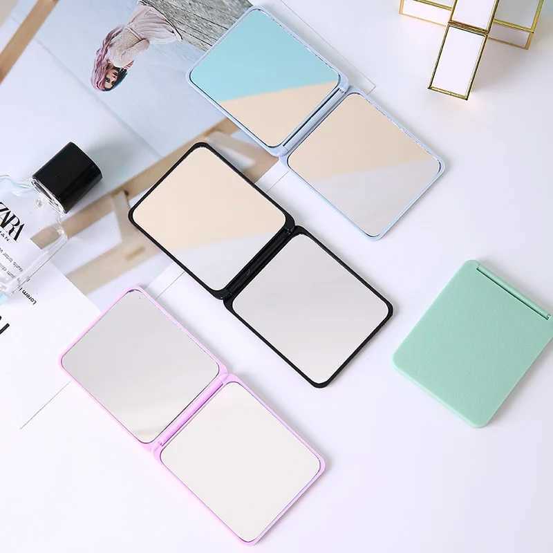 Black Square Double-Sided Portable Makeup Mirror Travel Compact Small Standable Mirror Student Dorm Desktop Vanity Daily Accesso H260327