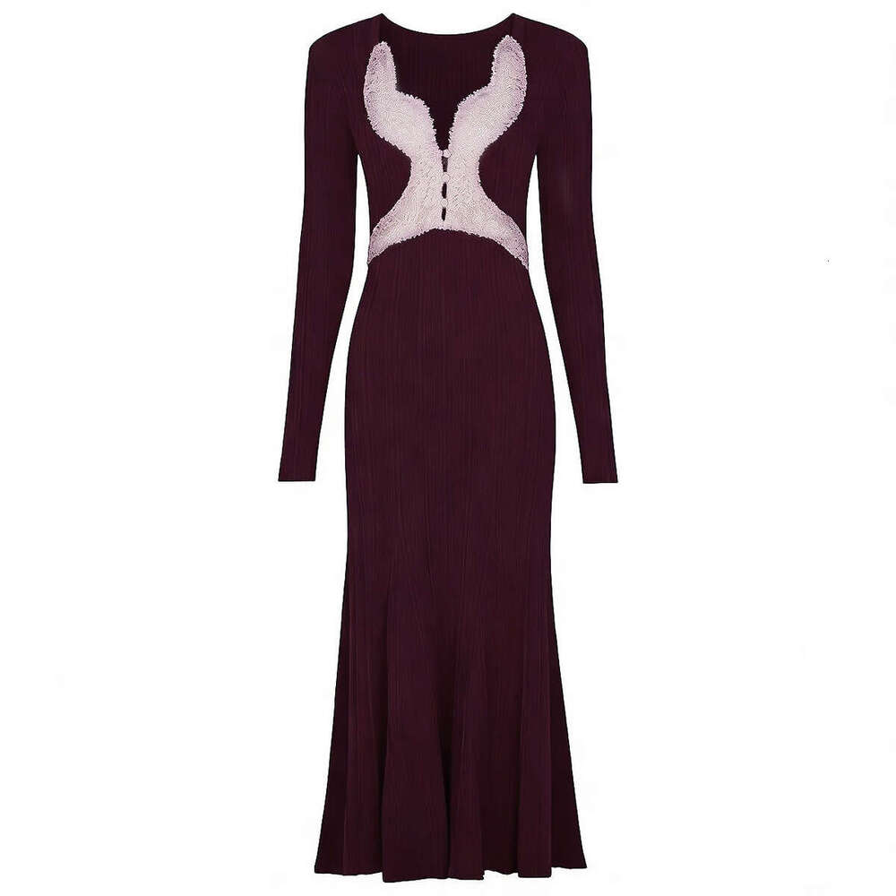Spring g20 and summer new designer high-quality lace V-neck slim, sexy and elegant long dress 2026