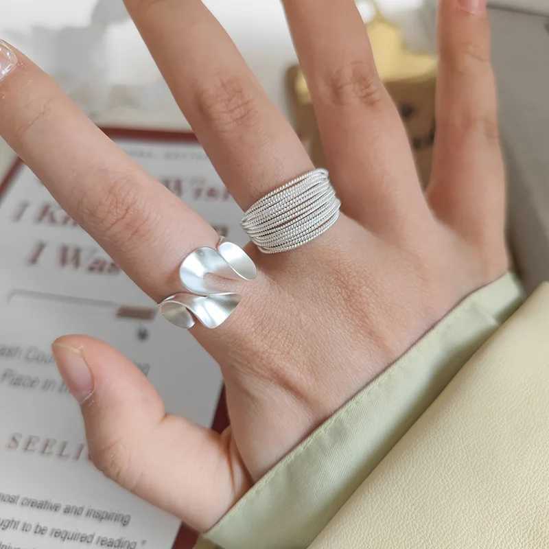 925 Sterling Silver Open Rings for Women Fashion Couple Handmade Matte Lace Irregular Finger Ring Prevent Allergy Jewelry Gifts H260327