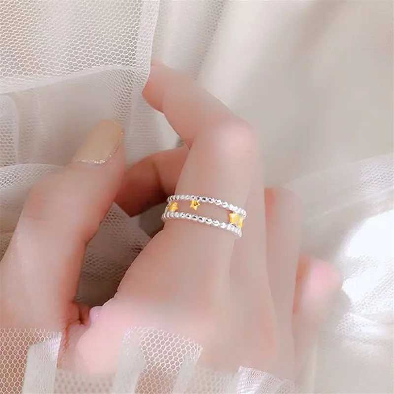 New Arrival Fashion Double-layer Five-pointed Star 925 Sterling Silver Jewelry Exquisite Galaxy Personality Opening Rings R243 H260327
