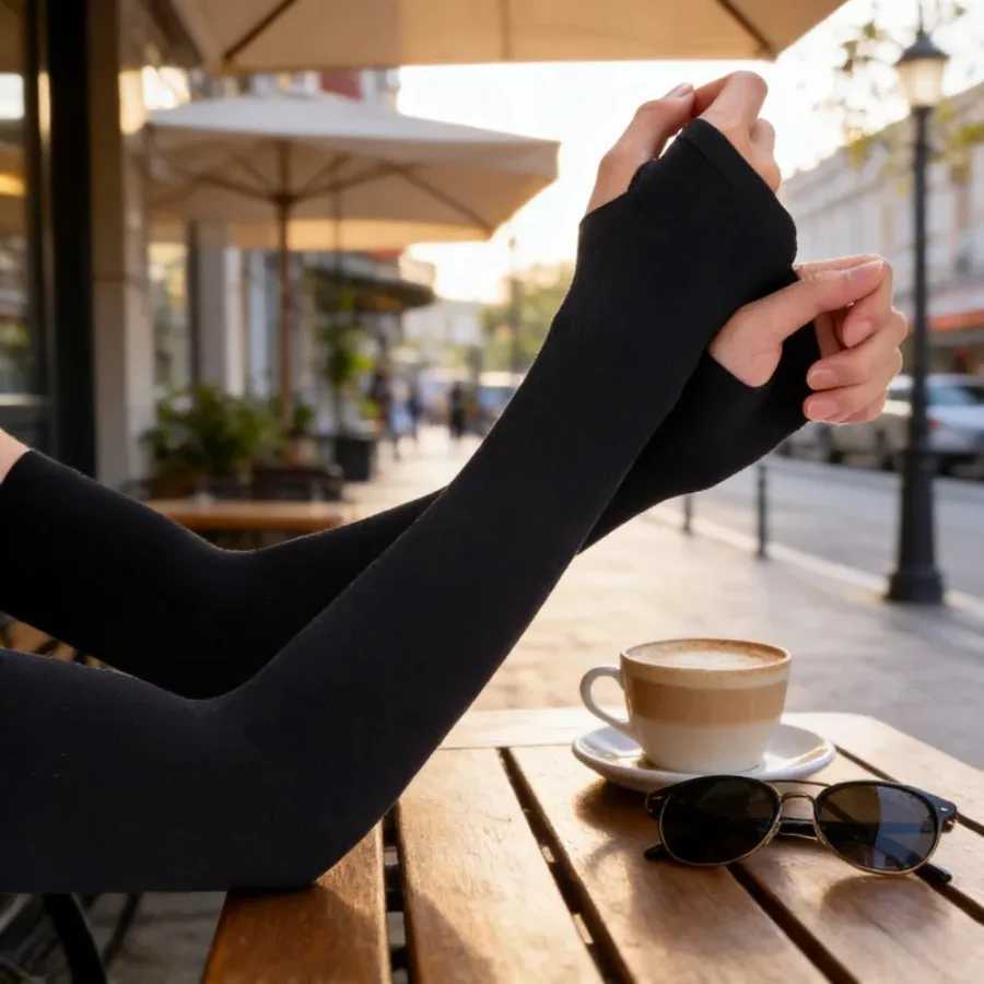 Outdoor UV Protection Arm Sleeves Cooling Ice Silk Elastic Sun Sleeves for Driving Cycling Summer Daily Use D260326