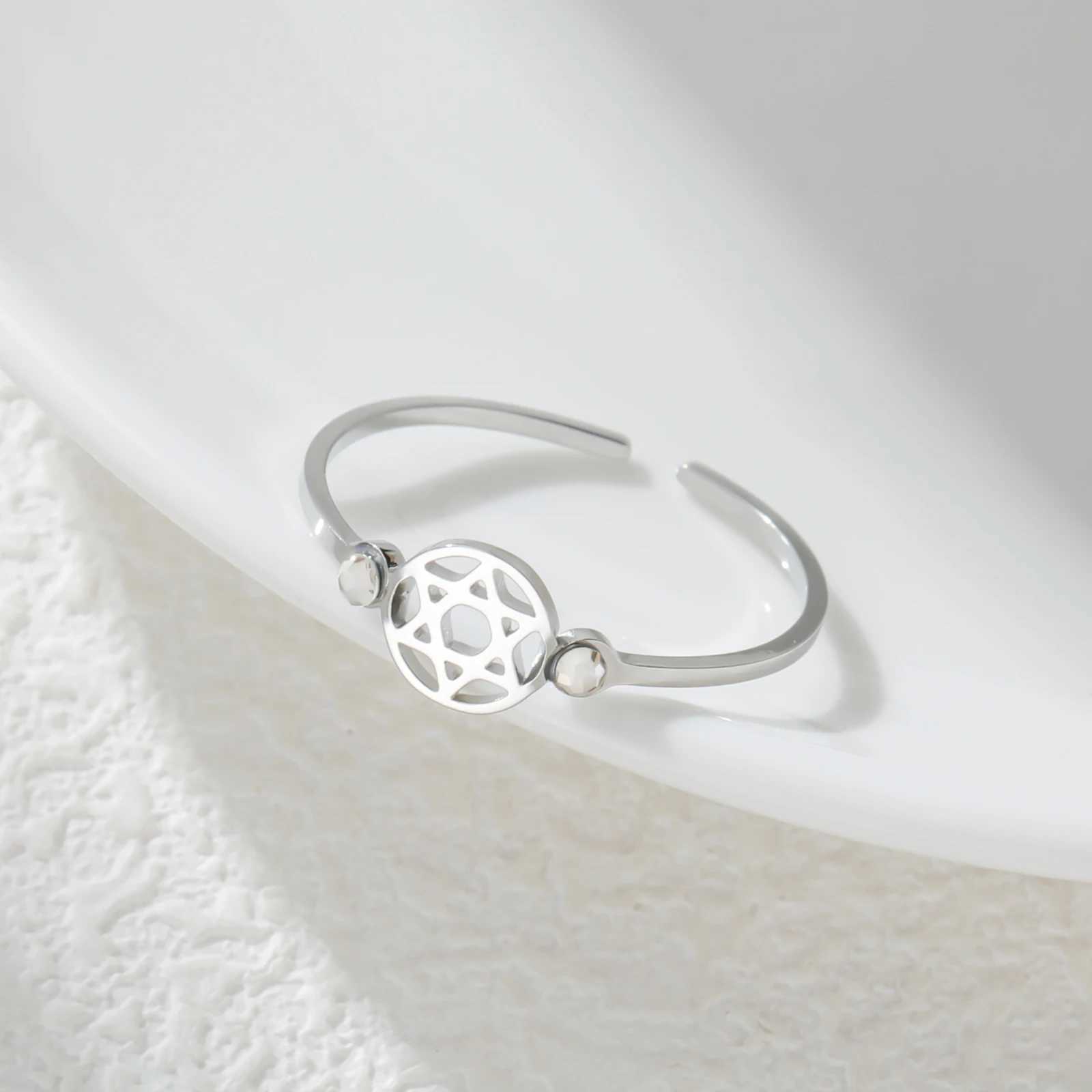 Cazador Stainless Steel Clear Zircon Star of David Rings for Women Adjustable Hexagram Rings Je Judaism Amulet Jewelry Gift H260327