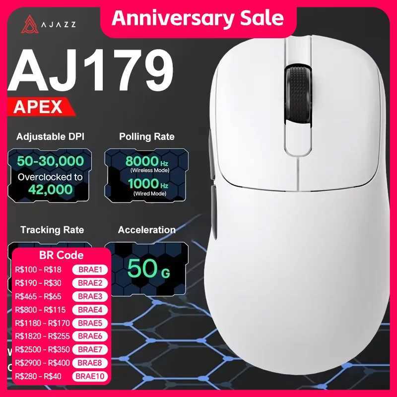 Ajazz AJ179 Apex PAW3950 Wireless Gaming Mouse with RGB Charging Dock Computer Macro Mouse GamerLightweight Ergonomic PC Mice D260327