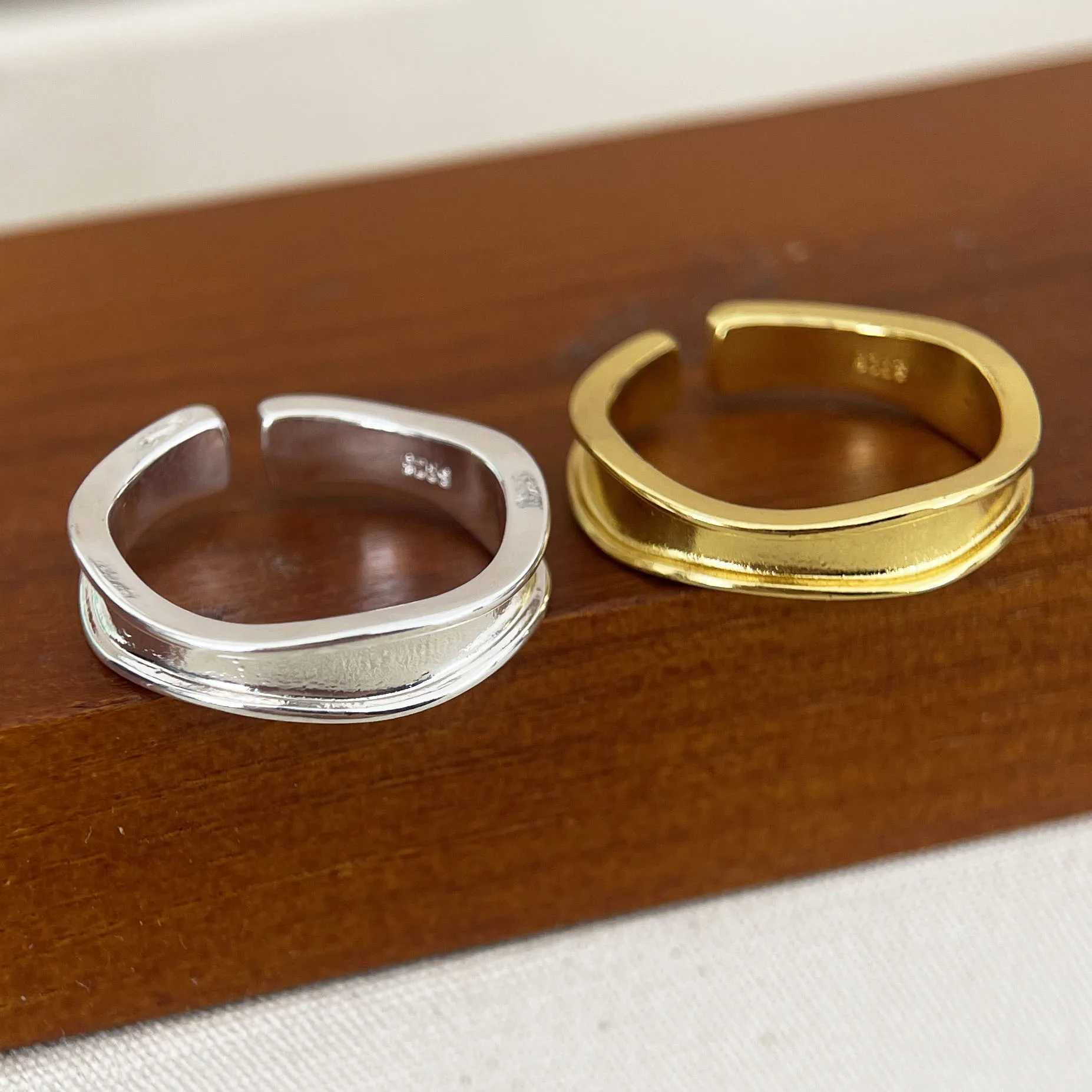 BF CLUB 925 Sterling Rings for Women Simple Geometric Handmade Irregular Retro Gold Narrow Ring Allergy For Birthday Gift H260327