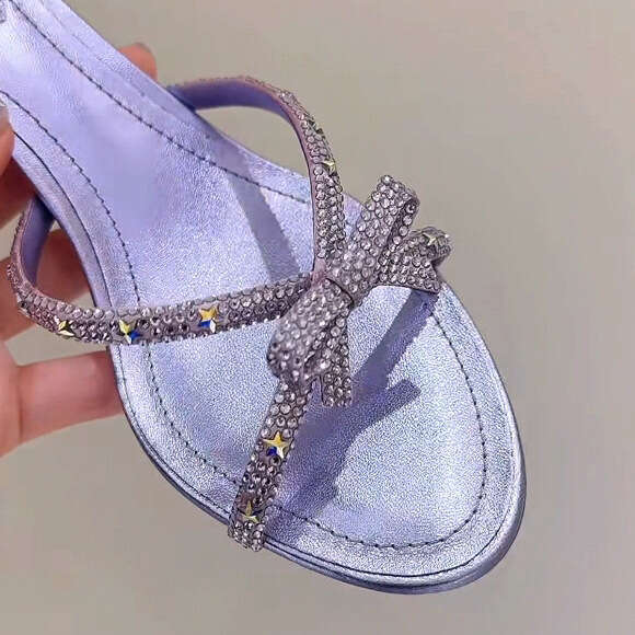 2026 New Rhinestone Bowknot Slippers with Small Heel, Thin Strap, Star Design, Simple Slip-On Fashion Women's Shoes 791a b4e