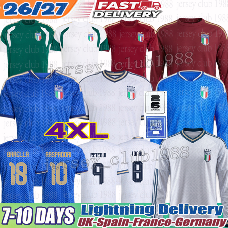 italy football shirt Retegui Raspadori Orsolini Maldini maglia italia Soccer Jersey Frattesi Barella Dimarco Bastoni italy jersey 2026 Kids Kit 3xl 4xl