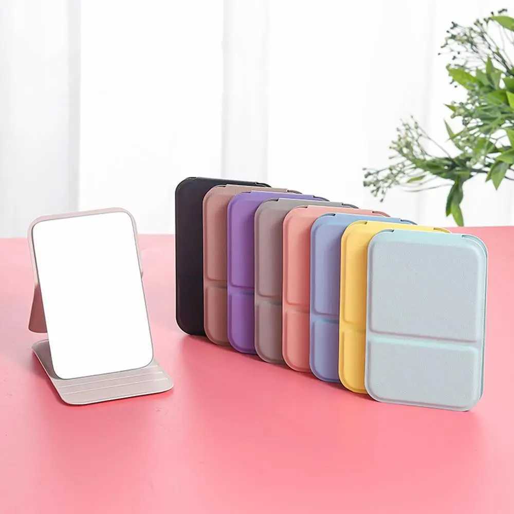Mini Pocket Size PU Makeup Mirror High-Resolution Folding Mirror Fold Desktop Lighted Supplies Portable Solid Color Items H260327