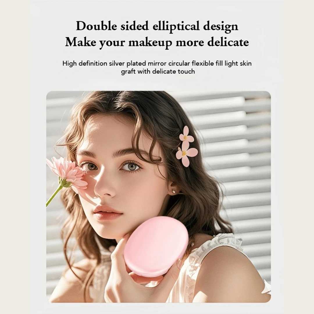 Travel makeup mirror with LED light 5x magnifying mirror cute mini makeup mirror double-sided 3-color light bag portable H260327