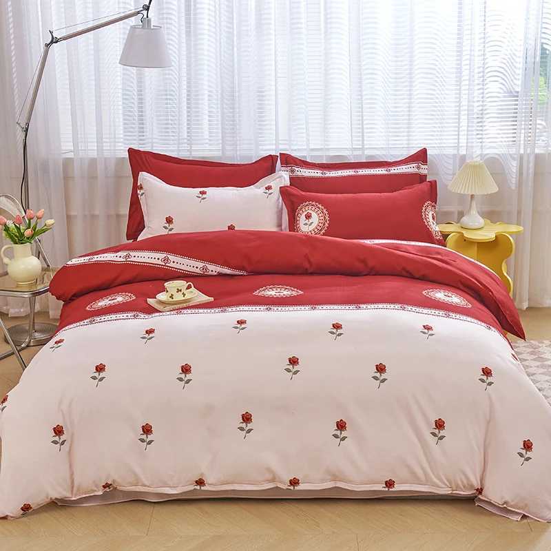 Single duvet cover Printed red quilt cover Thickened plant-cashmere cartoon multicolored bed cover 220x240 double bedding H260327