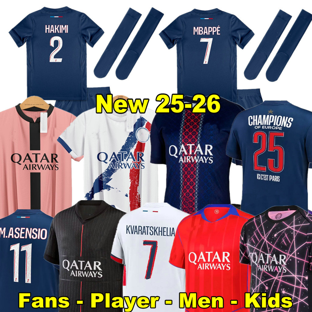 FINAL 25 26 VITINHA D.DOUE KVARATSKHELIA Maillot de Foot Joao Neves Paris Jerseys Marquinhos Dembele Barcola Hakimi Ugarte Futebol camisa 2025 2026 Men Kit