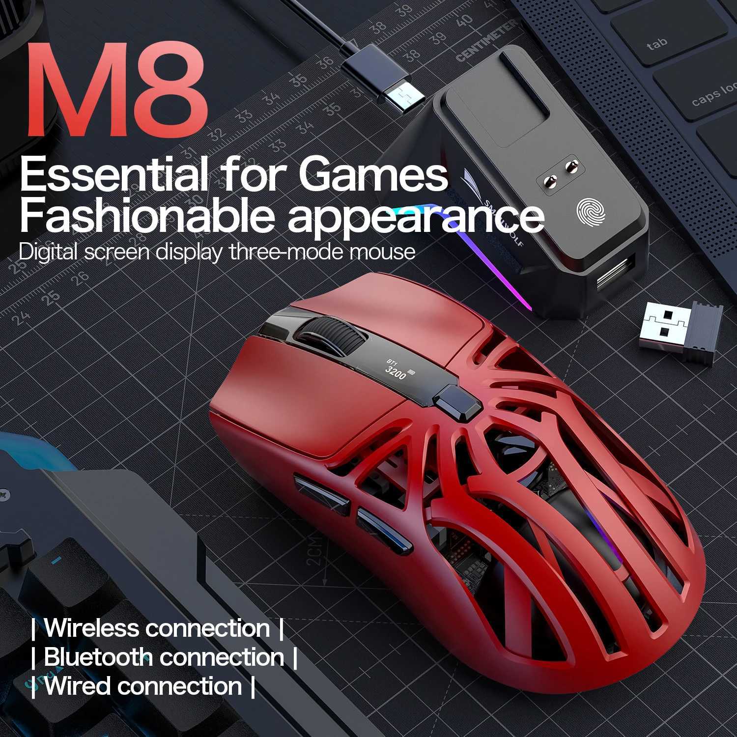 SMAILWOLF M8 Wireless Bluetooth Tri-Mode Mouse Lightweight PAW3311 Gaming RGB Magnetic Charging 12000dpi Gaming Mouse D260327