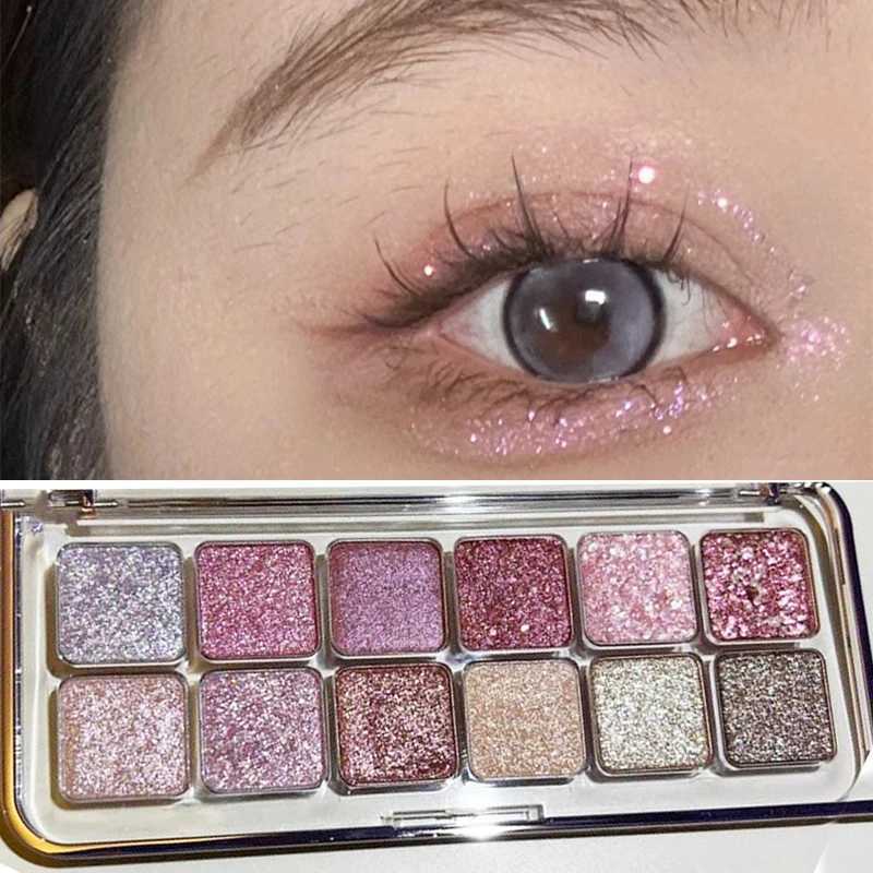 All Glitter Peach Sequin Eyeshadow Palette 12Colors Pink Pearly Highlights Shiny Polarized Flash Charming Eyes Makeup Pallete H260327