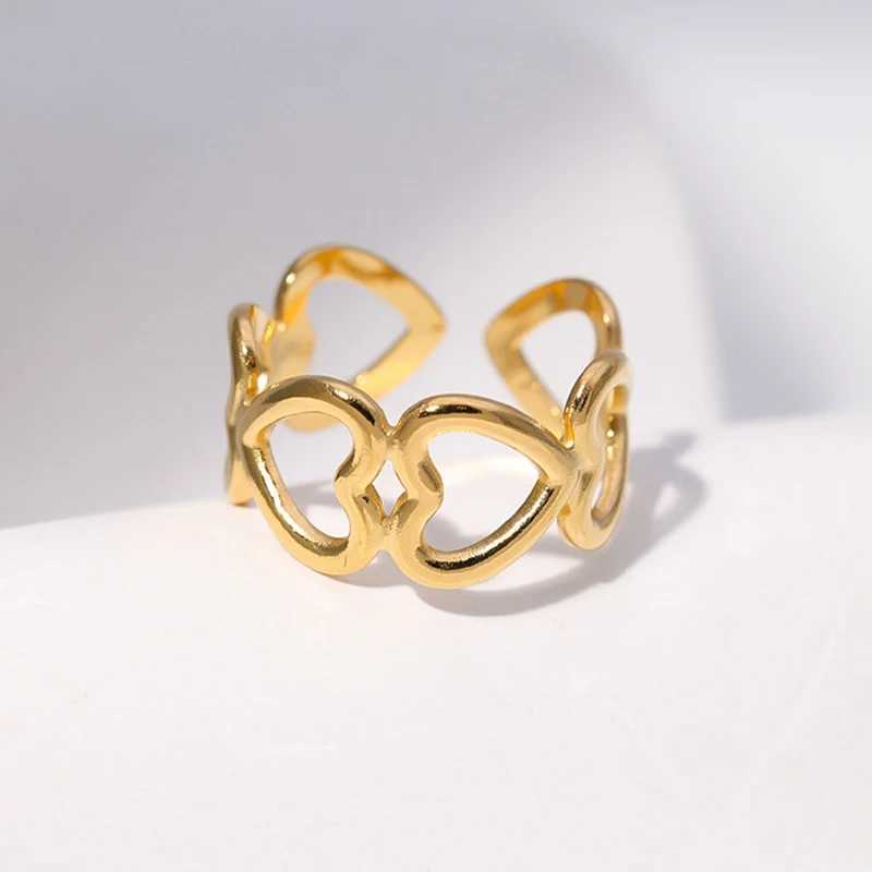 Stainless Steel Rings for Women Geometric Love Heart Chain Hollow Finger Rings Minimalist Trendy Aesthetic Party Jewelry Gifts H260327